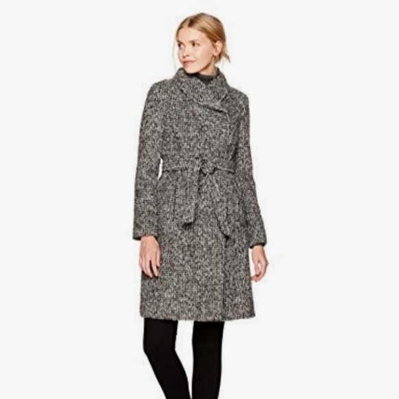 Cole Haan Jackets & Blazers - Cole Haan Asymmetrical Shawl Collar Wool Coat in Black and White Sz 14
